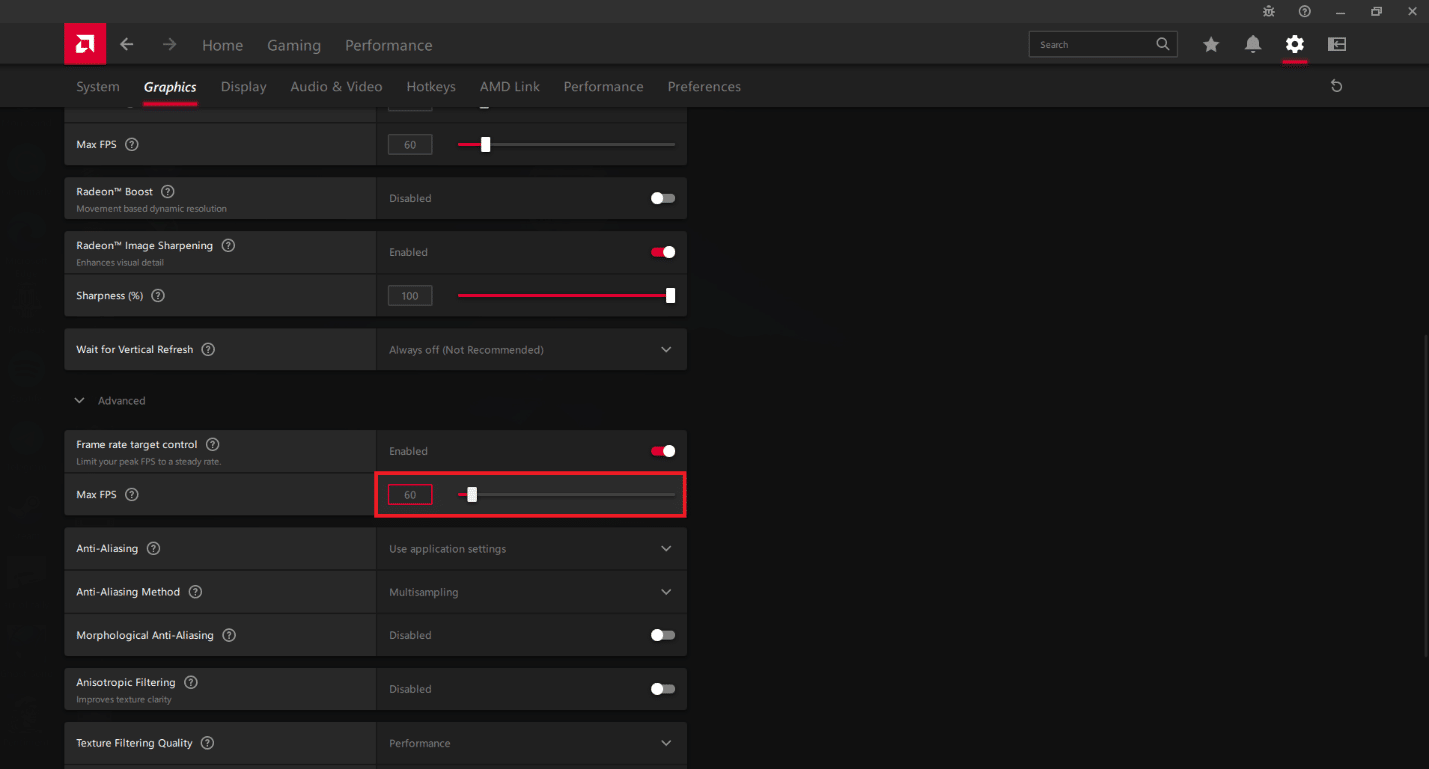 Ajuste o controle deslizante Max FPS para a taxa de quadros desejada