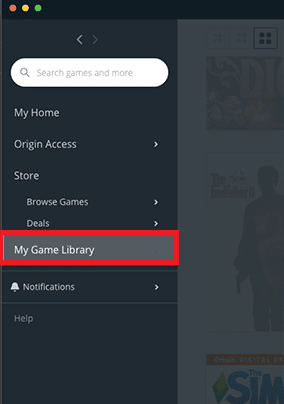 قم بتشغيل Origin وحدد خيار My Game Library