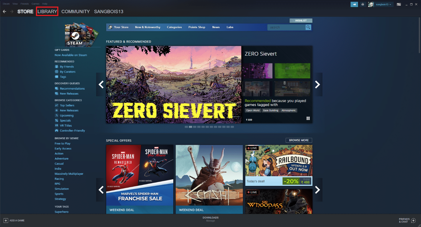 เปิด Steam และคลิกที่แท็บ LIBRARY