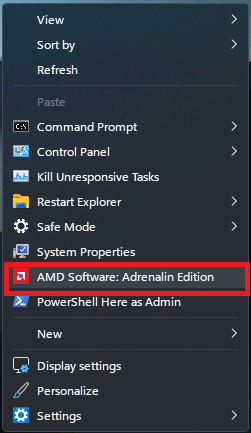 Clique em AMD Software: Adrenalin Edition