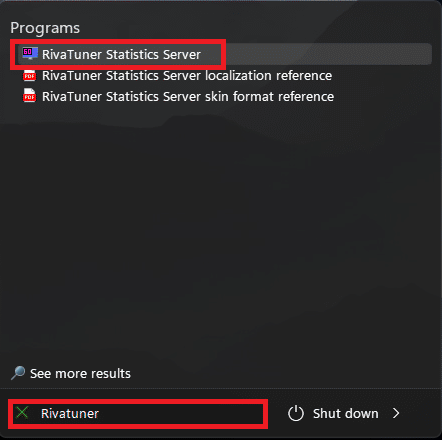 Cari Rivatuner di bilah pencarian Windows dan buka Rivatuner Statistics Server