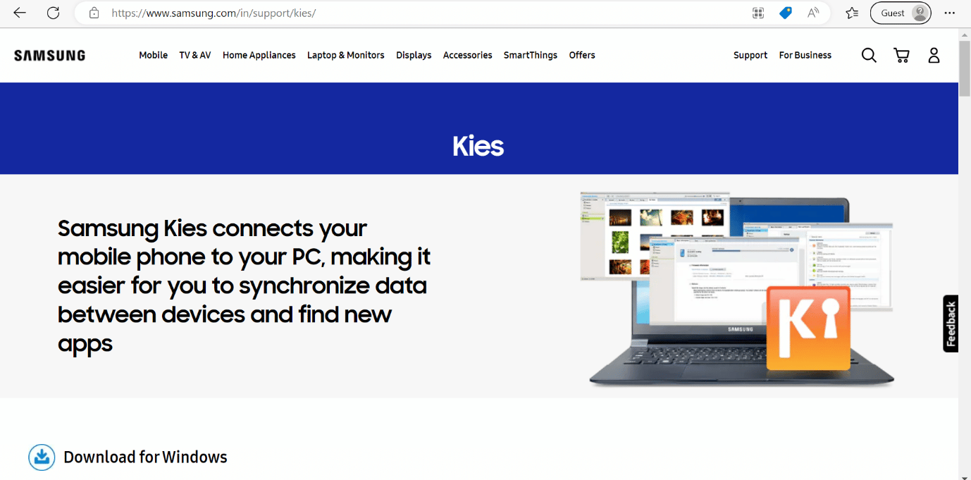 Samsung Kies-Webseite