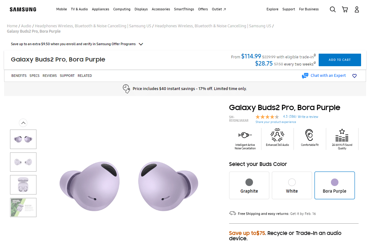 Samsung Galaxy Buds 2 Pro di situs web resmi samsung. 16 Earbud Nirkabel Terbaik untuk Dibeli Sekarang