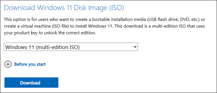 Windows 11 ISO ファイルをダウンロードします。