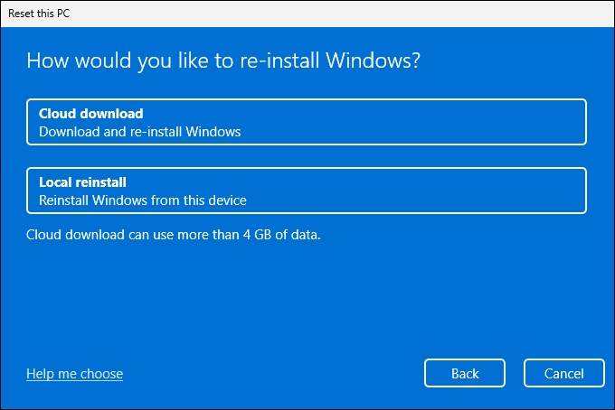 scegliendo tra l'installazione locale e cloud di Windows