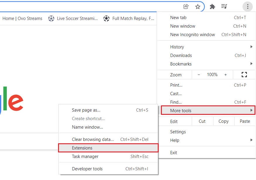 Cliquez sur Plus d'outils et accédez aux extensions