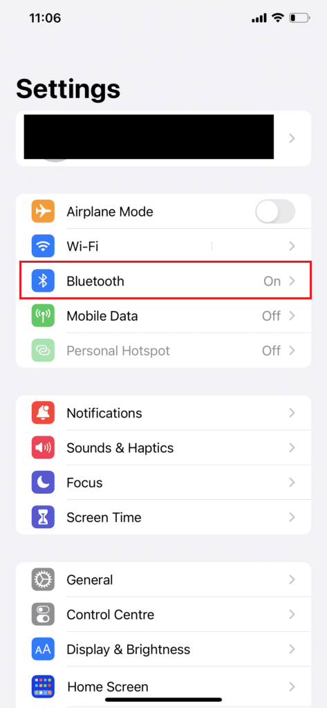 atingeți setarea bluetooth iPhone