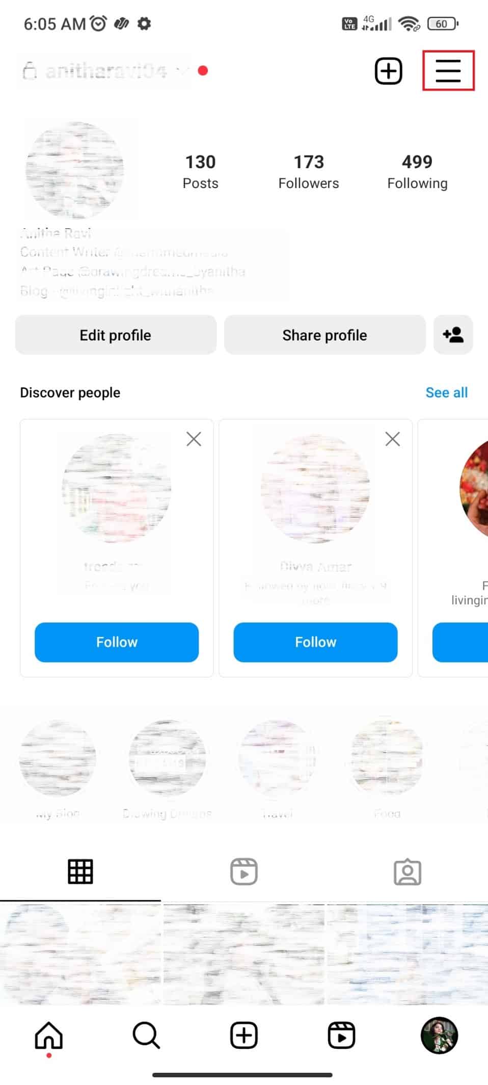 Sekarang ketuk tiga garis horizontal. Cara Menghapus Teguran Pedoman Komunitas di Instagram