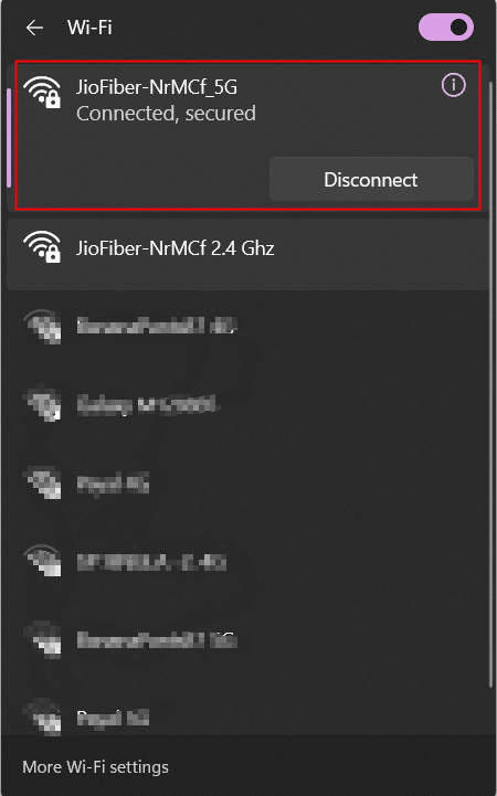 assurez-vous que vous êtes connecté à 5 GHz et non au 2,4 GHz de qualité inférieure