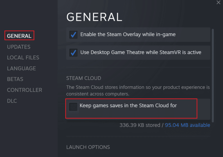 取消选中 Steam 游戏属性中的 Keep games saves in the steam cloud 选项