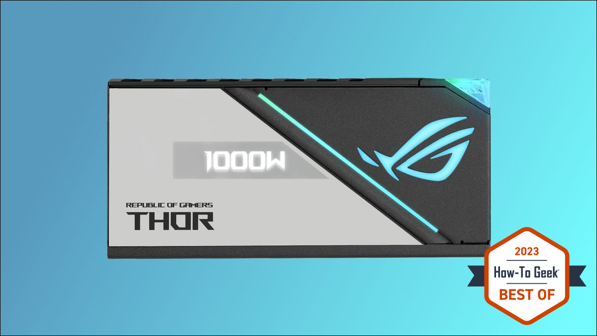 파란색 배경의 ASUS ROG Thor 1000W