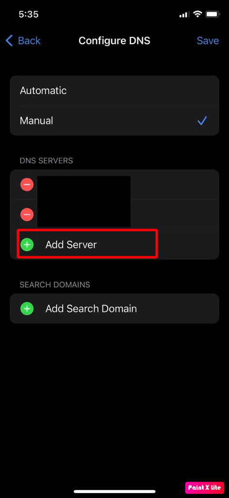 ketuk opsi tambahkan server