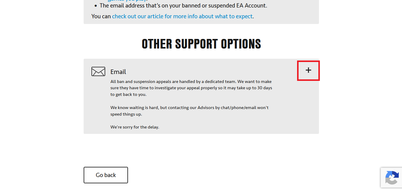 Scorri verso il basso e fai clic sull'icona più sotto ALTRE OPZIONI DI SUPPORTO | come posso recuperare il mio account Apex bannato