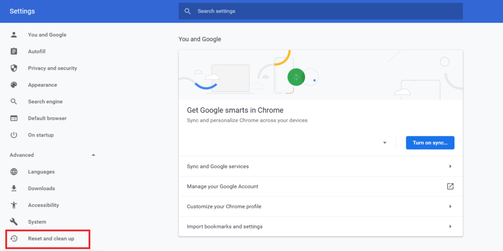 รีเซ็ตและล้างเมนูในการตั้งค่า Chrome