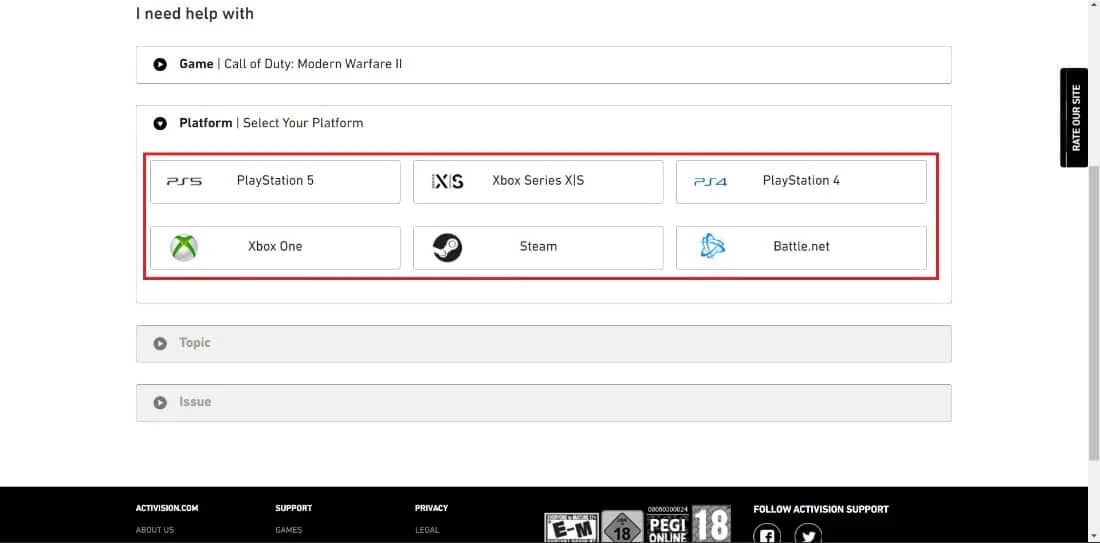 เลือกแพลตฟอร์มที่คุณต้องการแก้ปัญหา แก้ไข Dev Error 615 ใน Modern Warfare 2