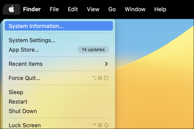 Țineți apăsat Opțiune pentru a vedea intrarea Informații de sistem din meniul Apple