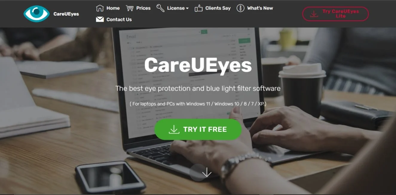 CareUEyes. PC için En İyi 10 Mavi Işık Filtresi Uygulaması