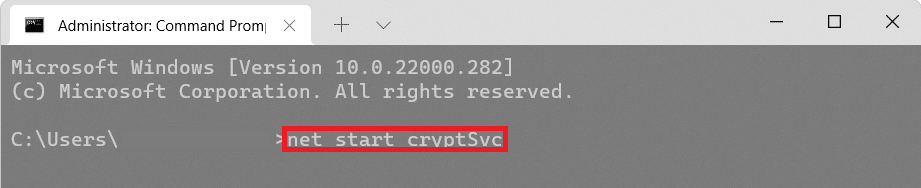 commande pour démarrer la fenêtre d'invite de commande cryptsvc