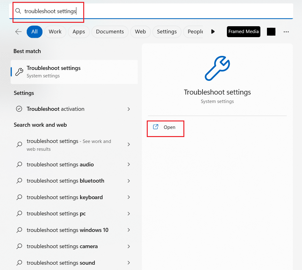 Ícono de Windows - escriba Solucionar problemas de configuración en la barra de búsqueda - Abrir