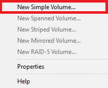 คลิกขวาที่ Unallocated Space และคลิกที่ New Simple Volume