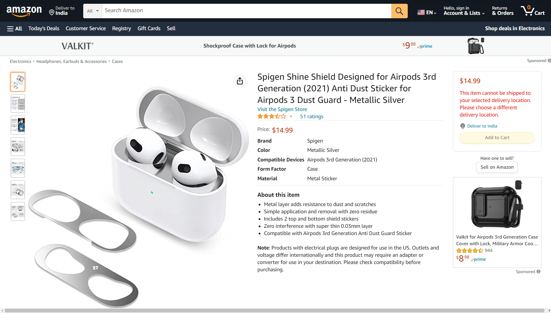 Adesivo antipoeira Spigen Shine Shield para AirPods 3ª geração