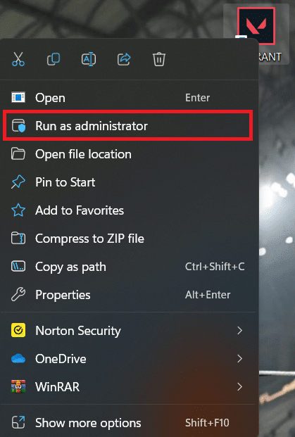Klicken Sie mit der rechten Maustaste auf Valorant und wählen Sie Als Administrator ausführen.