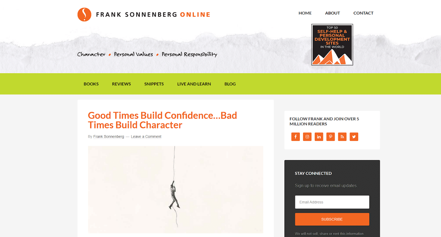 Frank Sonnenberg online. 51 melhores blogs inspiradores sobre a vida