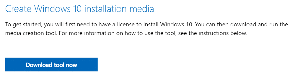 Download dello strumento del supporto di installazione di Windows 10.