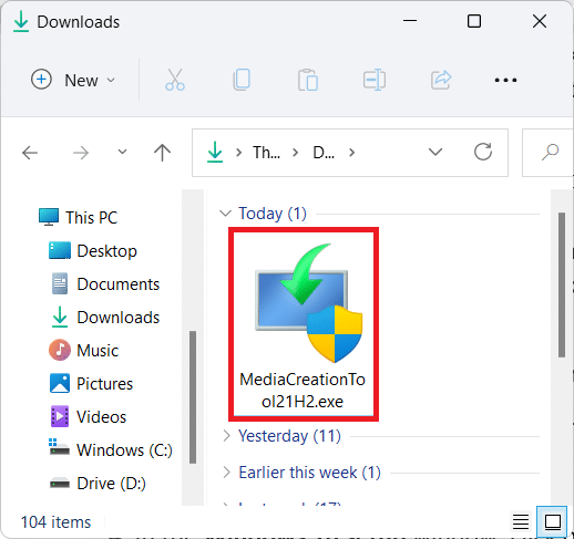 Fișier exe descărcat în File Explorer