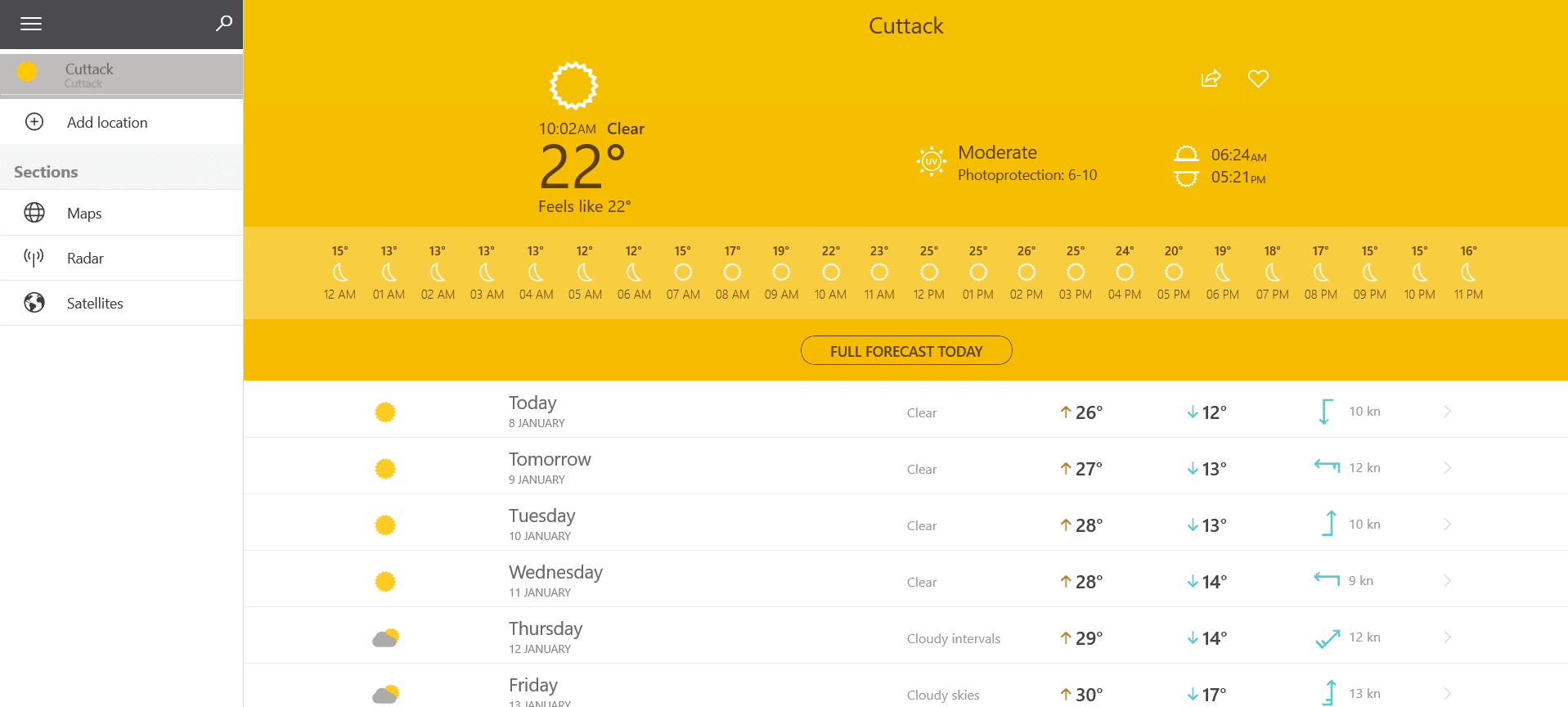 página de inicio de la aplicación Weather 14 days. 13 mejores gadgets meteorológicos para Windows 10