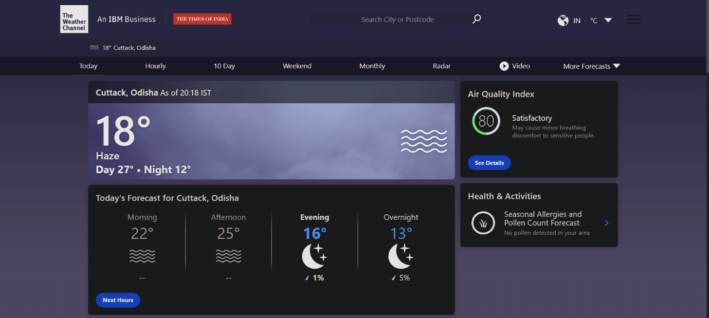 The Weather Channel の Web サイト。 Windows 10向けの13の最高の天気ガジェット