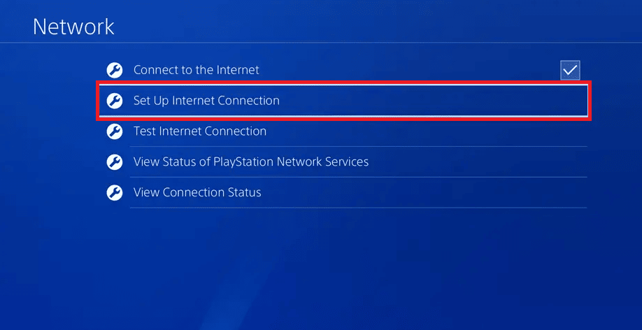 sélectionnez Configurer la connexion Internet sur ps4