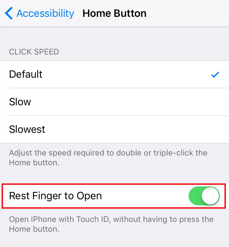 activez la bascule pour l'option Rest Finger to Open