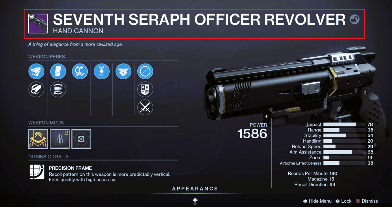 Revolver Officier Septième Séraphin Destiny 2