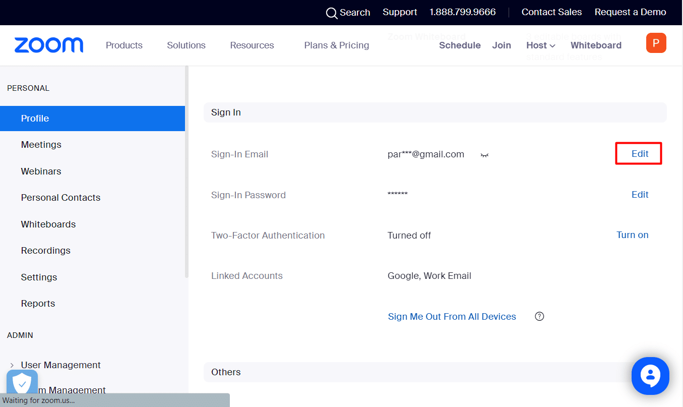 kliknij Edytuj obok adresu e-mail logowania. Napraw błąd wyłączenia konta Zoom