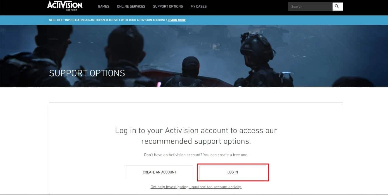 Masuk ke akun Activision Anda dengan mengklik tombol Masuk