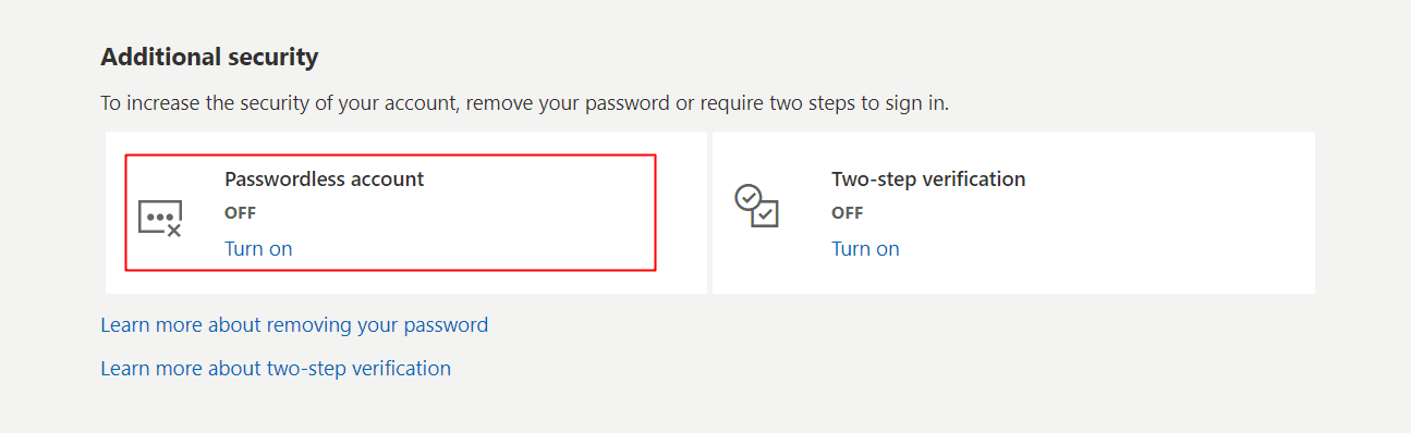 ใต้บัญชี Passwordless ภายใต้การรักษาความปลอดภัยเพิ่มเติม เลือกเปิด 12 วิธีในการแก้ไขข้อผิดพลาดการตรวจสอบข้อความของ Microsoft ไม่ส่งข้อความ