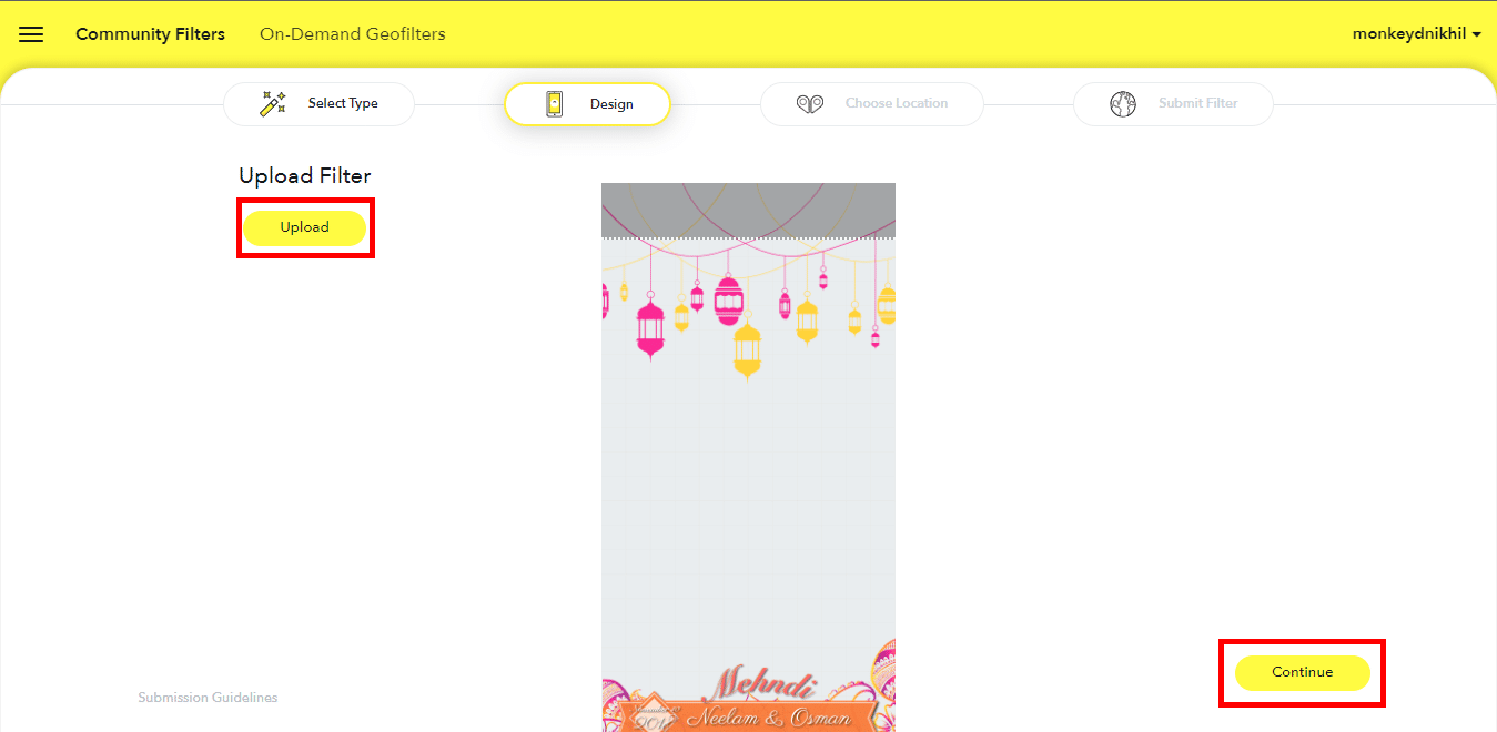 上傳您的過濾器。如何免費創建 Snapchat 過濾器