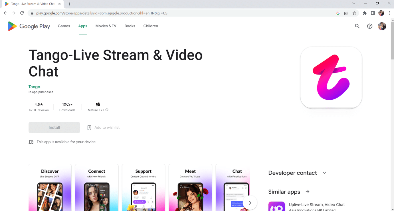 Pagina ufficiale di Tango Live Stream e chat video su Google Play