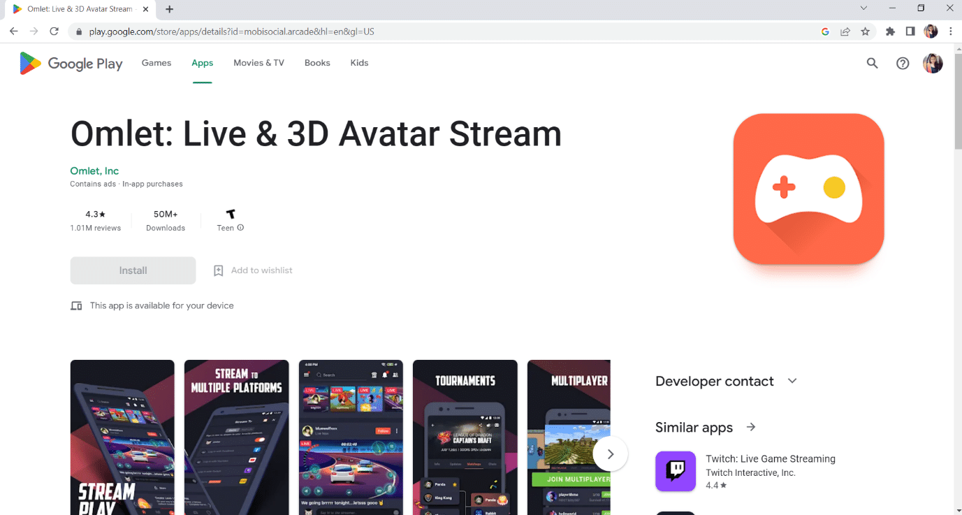 Page officielle d'Omlet Arcade dans Google play. 19 meilleures applications de streaming en direct pour les jeux Android