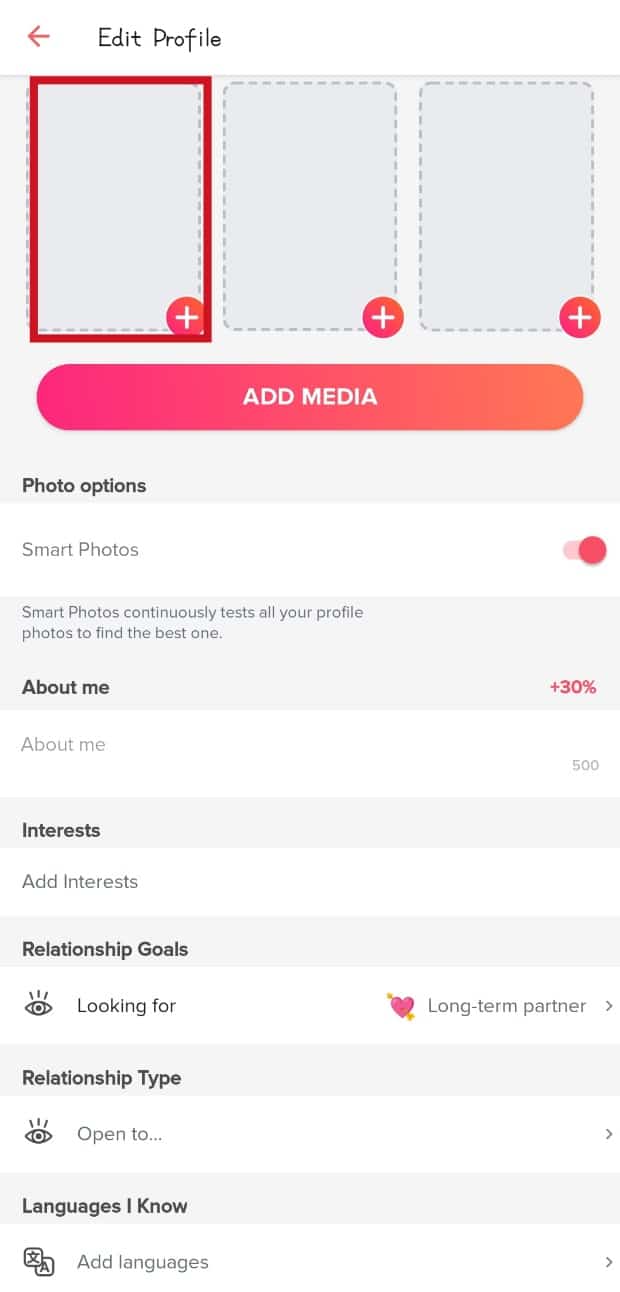 Ketuk slot foto kosong dan pilih foto lain. Perbaiki Gambar Tinder Tidak Memuat Kesalahan