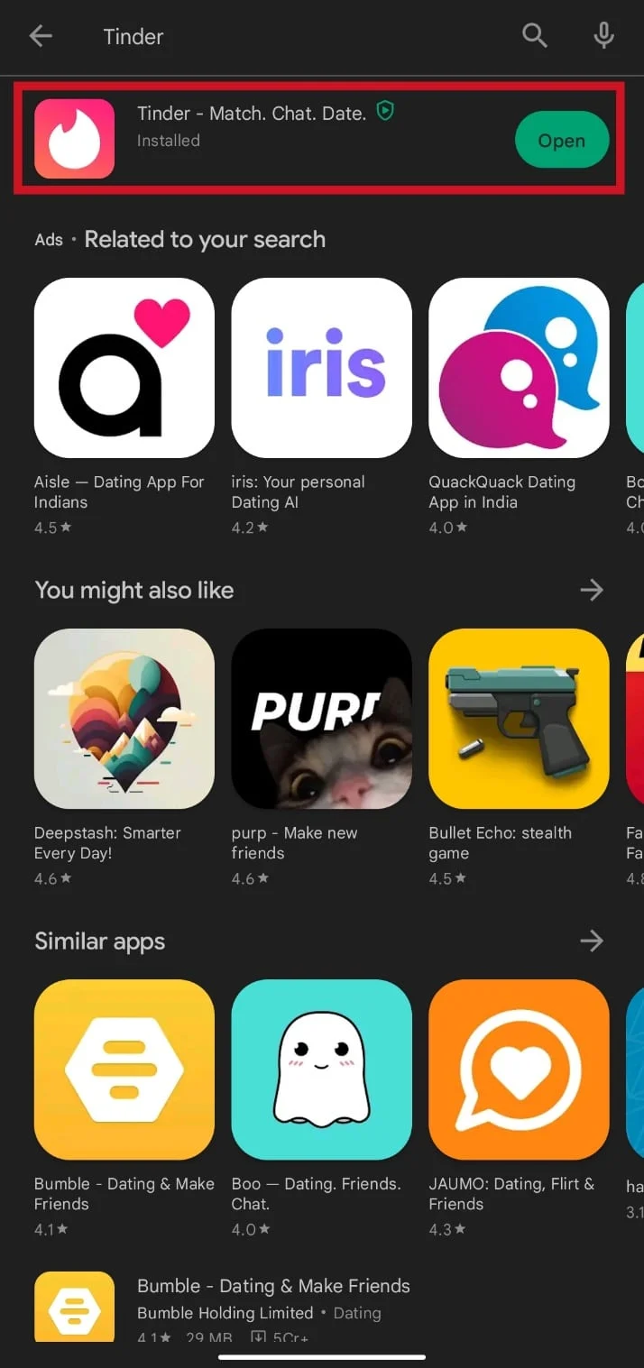 Tinderアプリを見つけてタップします