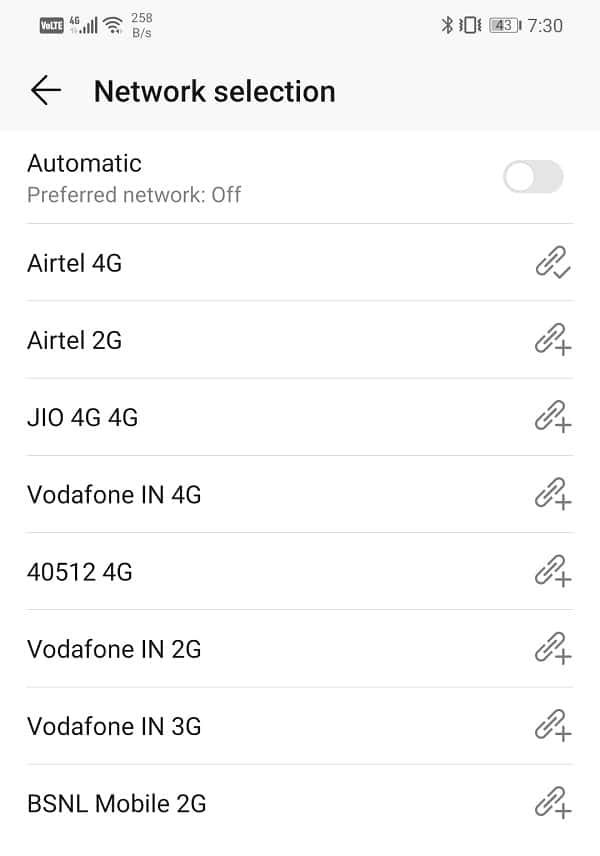 Yanında 4G veya 3G yazan ağı seçin