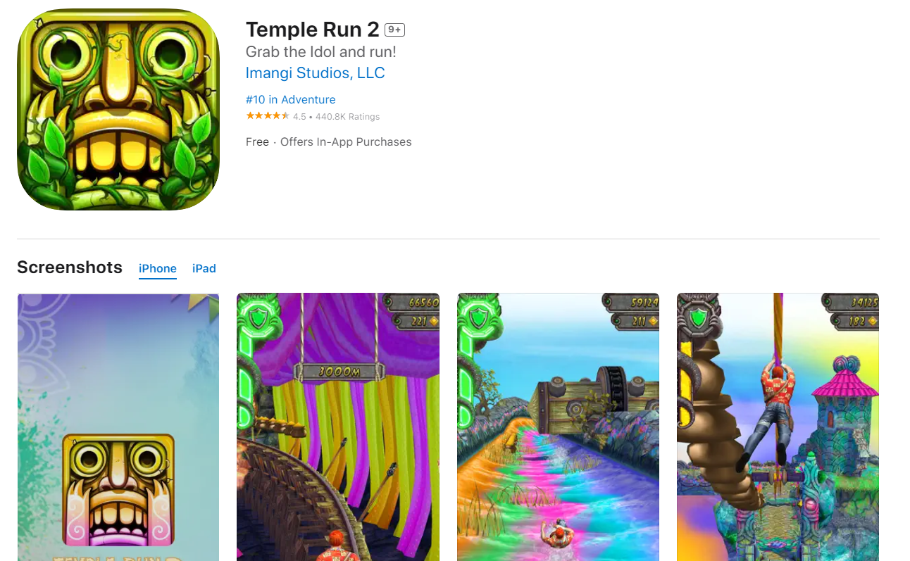 Temple Run 2. Die 37 besten Offline-iPhone-Spiele kostenlos