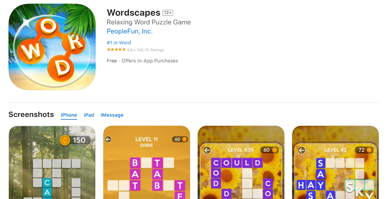 Wordscapes. 37 Game iPhone Offline Terbaik Gratis