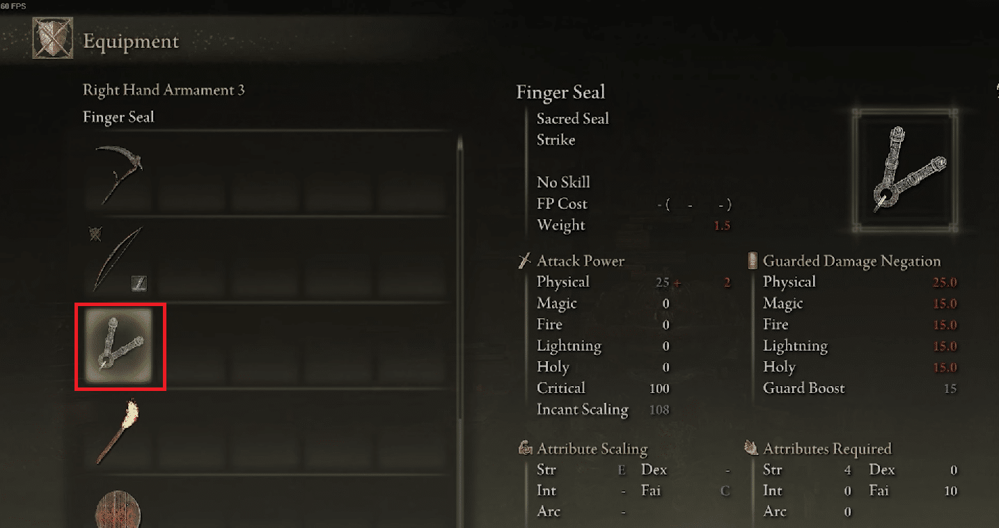 przejdź do zakładki Ekwipunek i dodaj Finger Seal do swojego Zbroi | Czy potrzebujesz różdżki do zaklęć w Elden Ring?