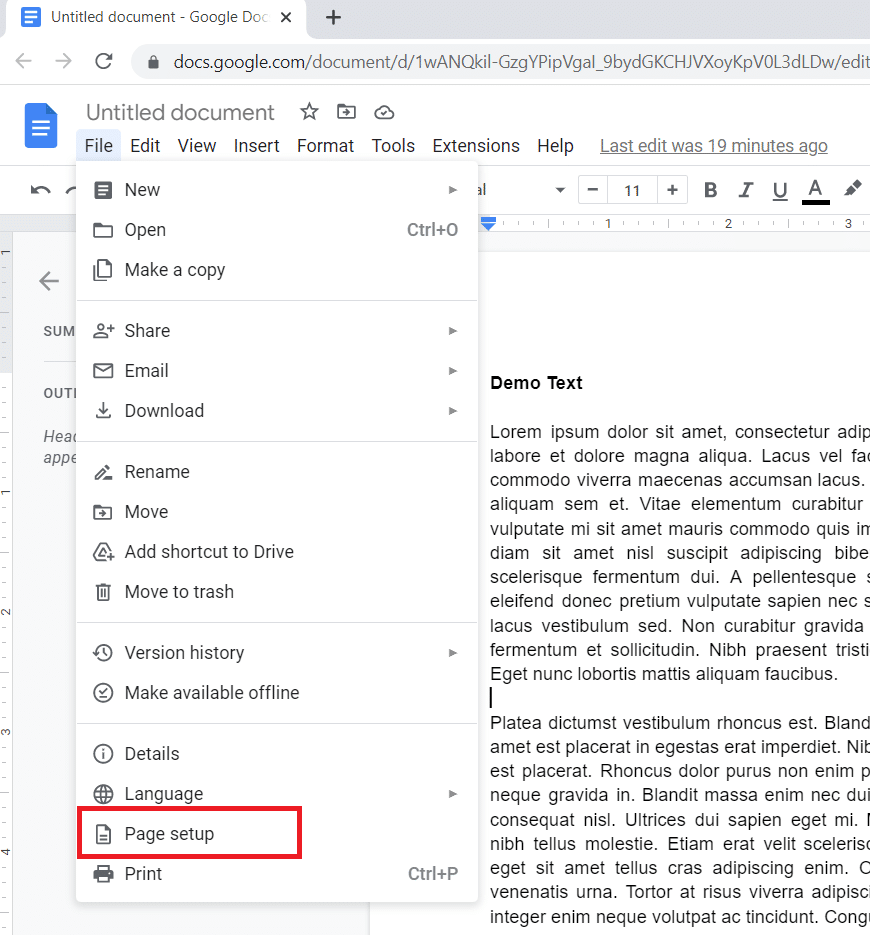 Klik Page Setup dari menu tarik-turun. Apa Margin Default di Google Docs?