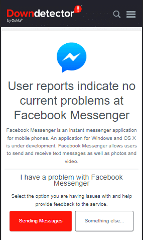 Pagina downdetector di Facebook Messenger
