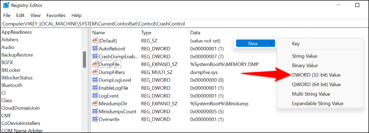 Pilih Baru > DWORD (Nilai 32-bit).