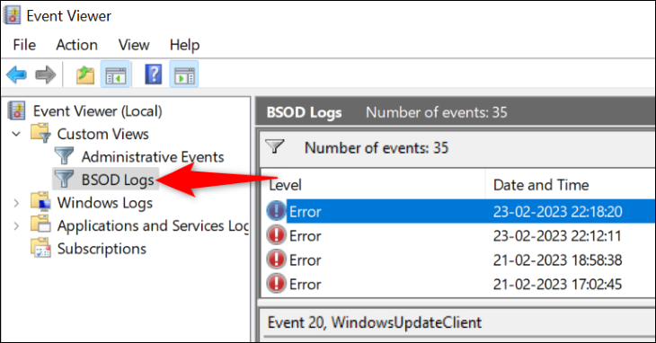 เข้าถึงมุมมองที่กำหนดเองใน Event Viewer